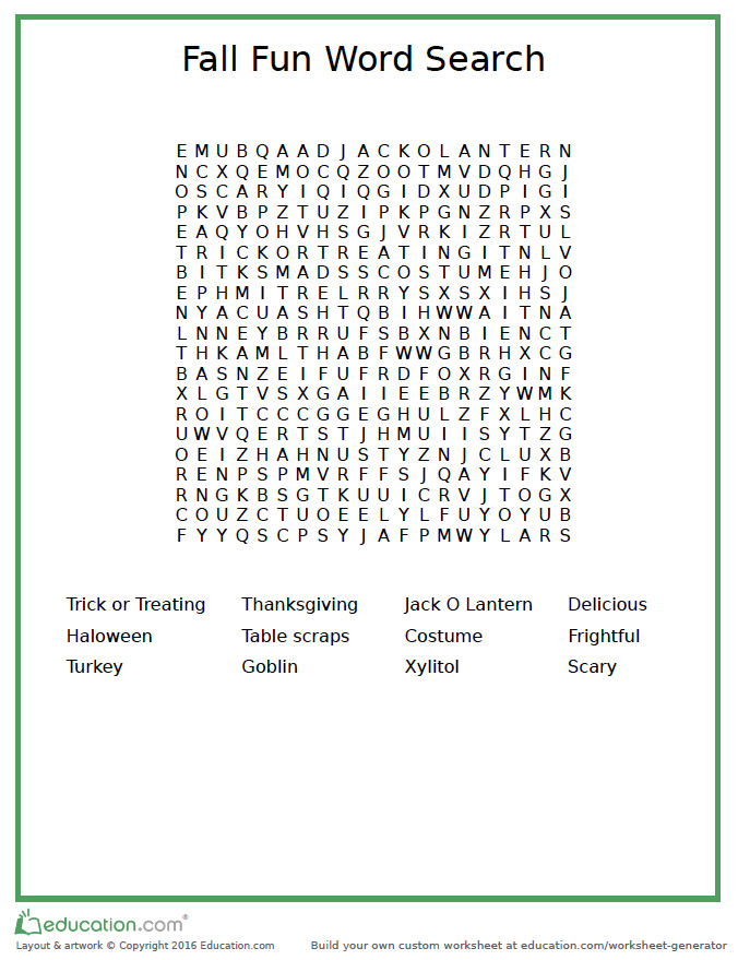 fall word search vet